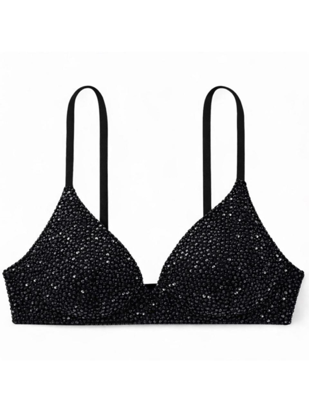32A Jet Black Crystal Glam Fancy Bling Wireless Bra Top New